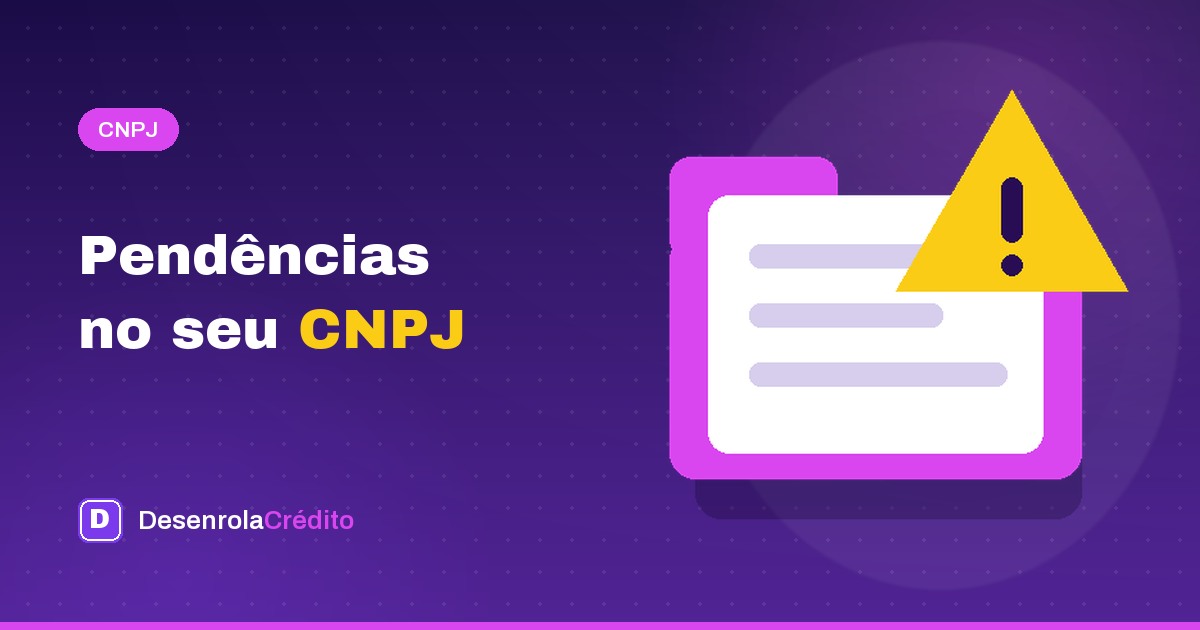 Ilustração editorial roxa sobre consulta de pendências e negativação de CNPJ de empresa