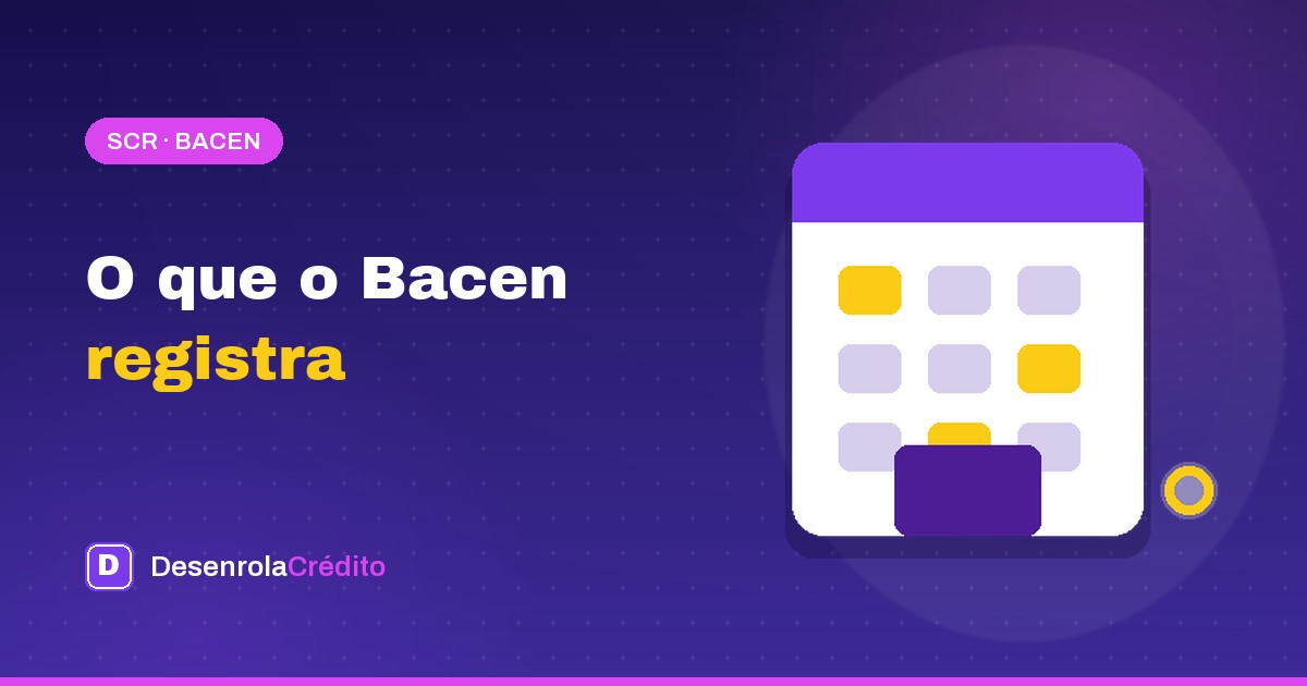 Ilustração editorial roxa sobre o SCR do Banco Central e o registro de operações de crédito